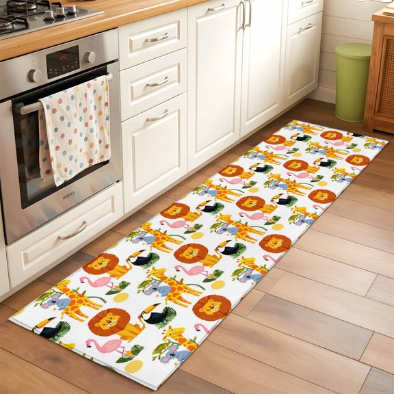 Cartoon Lion Giraffe Koala Bird Runner Rugs 2x6 ft Funny Cute Animal Leaf Washable Hallway Rugs Non-Slip Floor Mats Absorbent Carpet Bedside Runners for Bedroom Kitchen Bathroom Laundry Room
