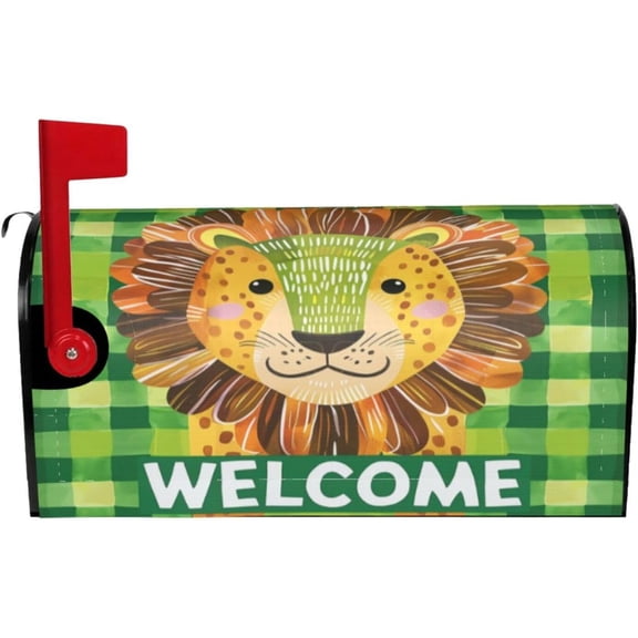 Cartoon Lion Welcome Mailbox Cover Mailbox Wraps, Waterproof Mailbox Covers Magnetic Post Box Cover Standard Size 21"X 18" Garden Yard Outside Farmhouse Home Decor