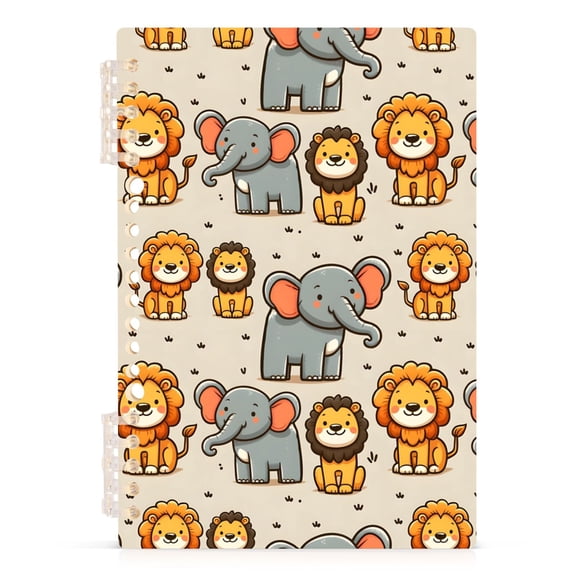 Cartoon Lion and Elephants Notebooks 1-subject Journal 60 Sheets A5 College Ruled Paper Detachable Ring 8.3"x5.7"