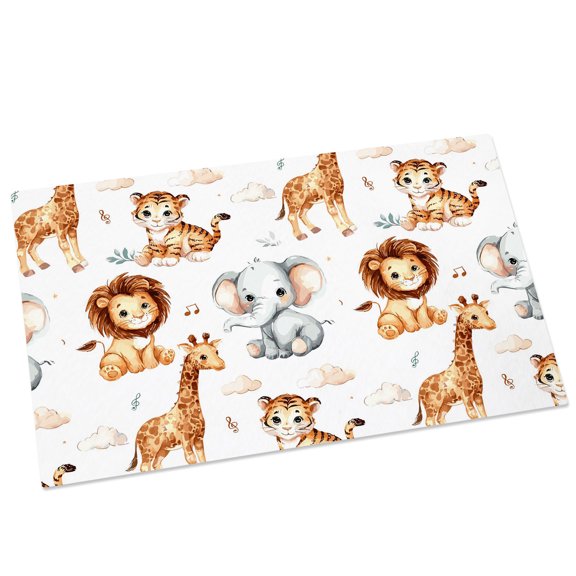 Cartoon Lions Giraffe Tiger Door Mat 16x24 Inch Cute Animal Leaf Musical Note Entryway Rug with Non-Slip Rubber, Front Door Mat Indoor Floor Mats for Living Room Bathroom Bedroom Home Office