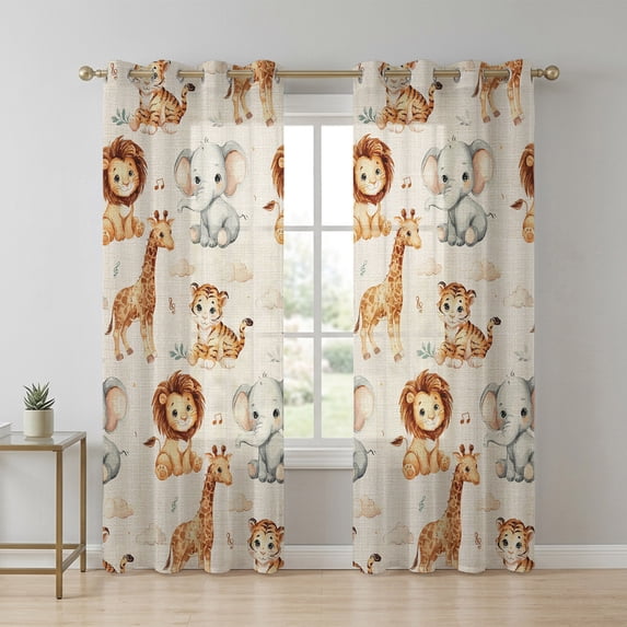 Cartoon Lions Giraffe Tiger Sheer Curtains 96 Inch Long 2 Panels, Cute ...