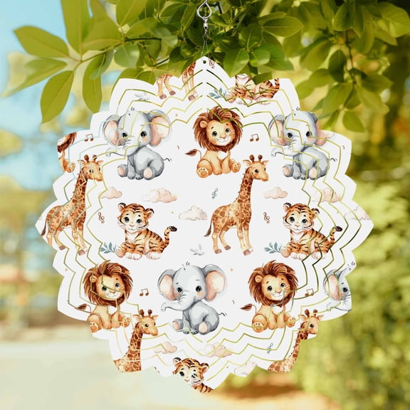 Cartoon Lions Giraffe Tiger Wind Spinner for Garden Yard 8In, Cute Animal Leaf Musical Note 3D Stainless Steel Kinetic Hanging Wind Spinners Rustproof Outdoor Decor for Lawn Patio Home