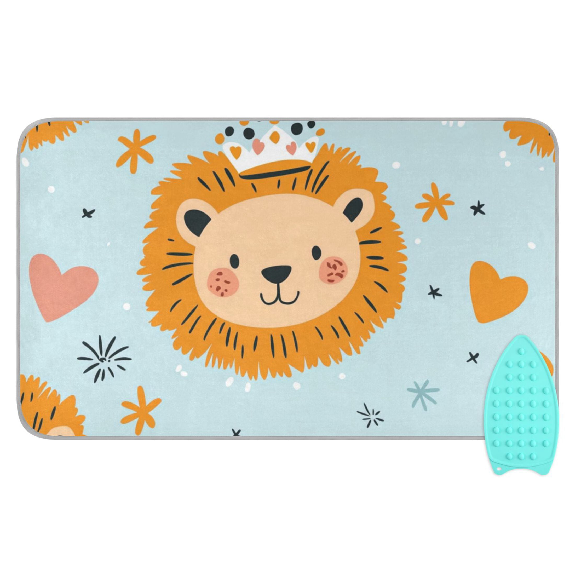 Cartoon Lions with Crowns Stars Hearts Ironing Mat Blanket Portable Travel Ironing Pad Heat Resistant Pad 47.2" x 27.6”