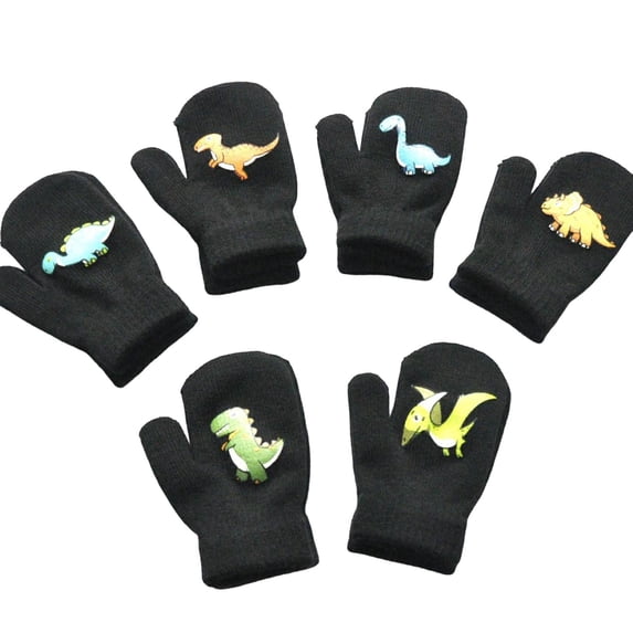Cartoon Little Dinosaur Winter Gloves, Soft Thermal Knitting Kids Knitted Mittens for Traveling Cold Weather Snowboarding Skating Cycling