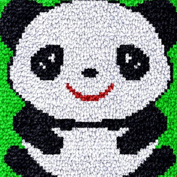 Cartoon Little Panda Latch Hook Rug Kits for Kids Beginner Easy Printed Canvas Crochet Yarn Embroidery Mini-Carpet Hook and Latch Kit Children Handmade Craft 30x30cm
