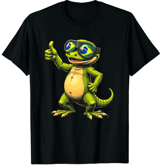 Cartoon Lizard With Brazil Flag Goggles And Thumbs Up Design Short ...