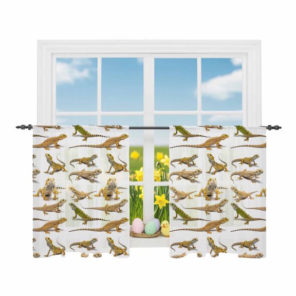 Cartoon Lizards Sheer Curtains 45 Inch Length Rod Pocket Semi Transparent Light Filtering Window Drapes for Kitchen Bedroom Living Room,2 Panels, Reptiles Animals