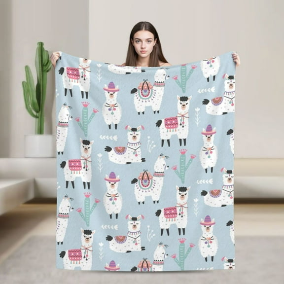 Cartoon Llama Alpaca Blanket, Gifts for Men Women, Cozy Warm Flannel Throw Blankets for Home Decor Bed Couch 60"x50"