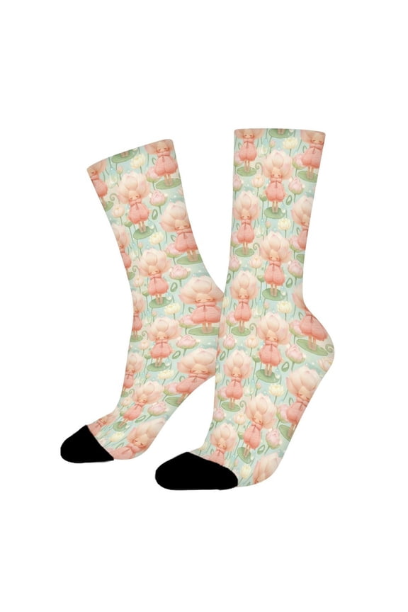 Cartoon Lotus Character Funny Novelty Crew Socks for Women Men Sports