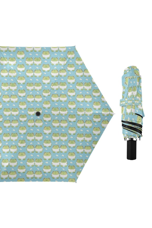 Cartoon Lovely Frogs Compact Sun Umbrella Windproof Travel Umbrellas for Rain Strong Portable UV Protection