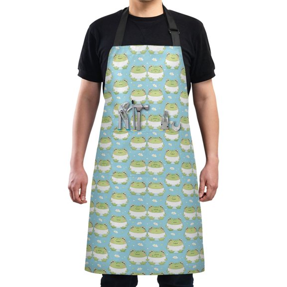 Cartoon Lovely Frogs Kitchen Apron with 2 Pockets Adjustable waterproof Cooking Aprons for Women Men Chef