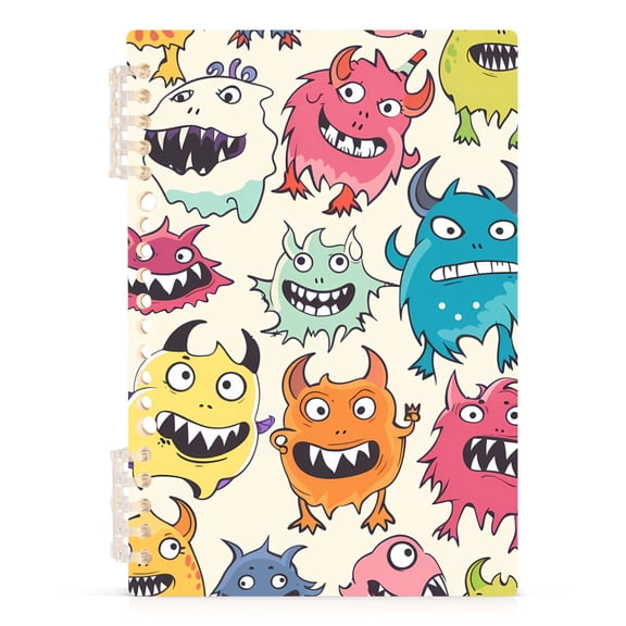 Cartoon Lovely Monsters Notebooks 1-subject Journal 60 Sheets A5 College Ruled Paper Detachable Ring 8.3"x5.7"