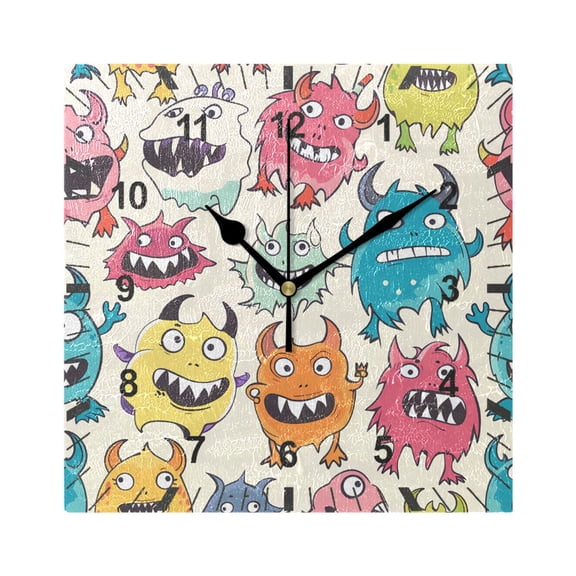 Cartoon Lovely Monsters Wall Clock Battery Operated Silent Non-Ticking Bedroom Office Kitchen Home School Decor 7.8"(Black)