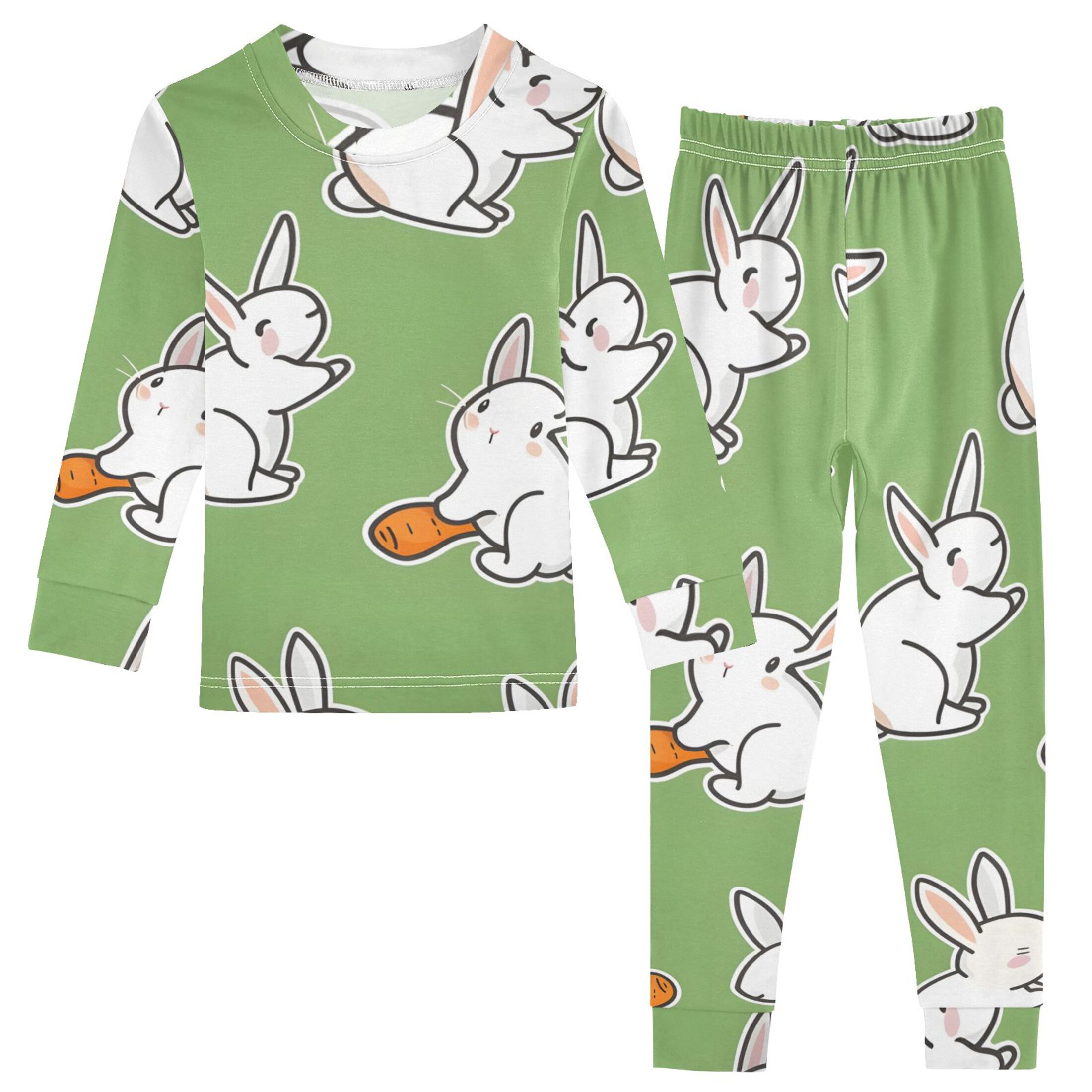 Cartoon Lovely Rabbits with Carrots Cotton Pajama Set Long Sleeve Top ...