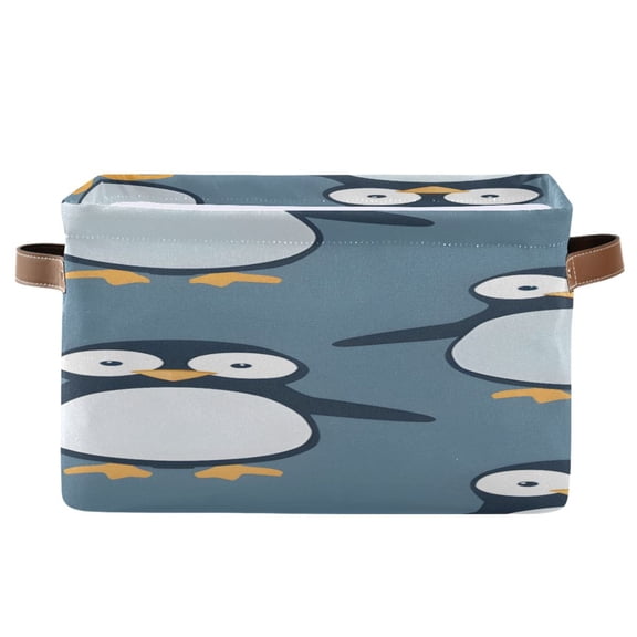 Cartoon Lovely Standing Penguins Square Storage Bins with Handles Collapsible Containing Box 1 Pack