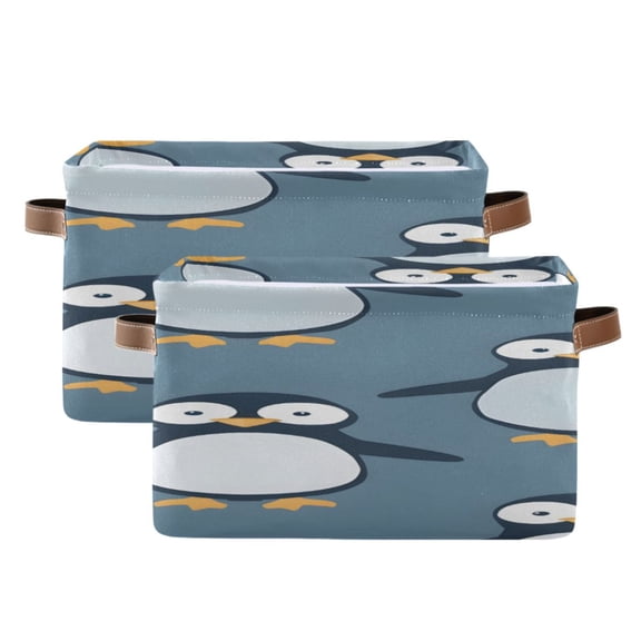 Cartoon Lovely Standing Penguins Square Storage Bins with Handles Collapsible Containing Box 2 Packs