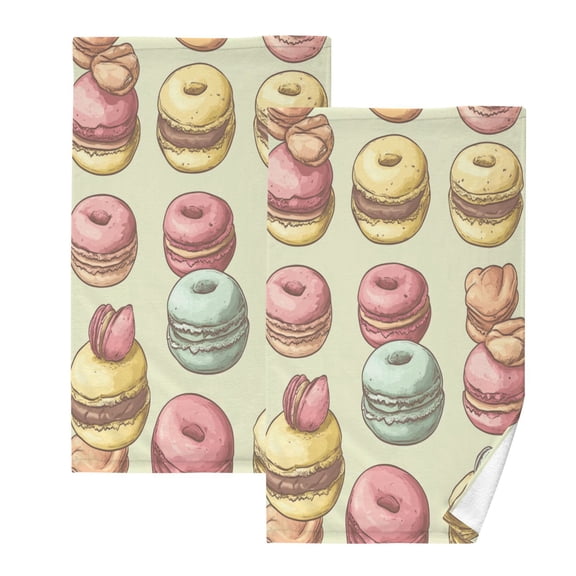 Cartoon MacaroonsTwo-piece Cotton Towel Set, Absorbent, Soft And Comfortable 16 x 28 in Rectangle, Printed on One Side, Versatile