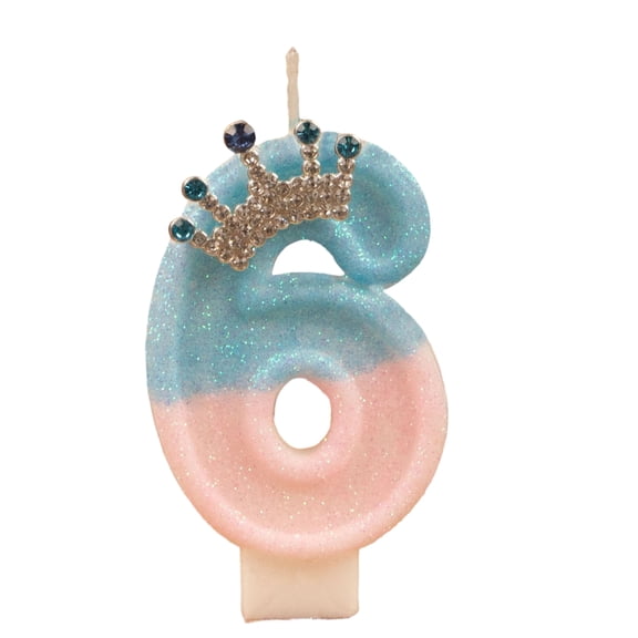 Cartoon Magical Royal Sparkle Number 6 Birthday Candle - Creative Fun Design with Crown Accents, Safe Wax Material - for Birthday Parties, Cake Decorations, Celebrations, Anniversaries