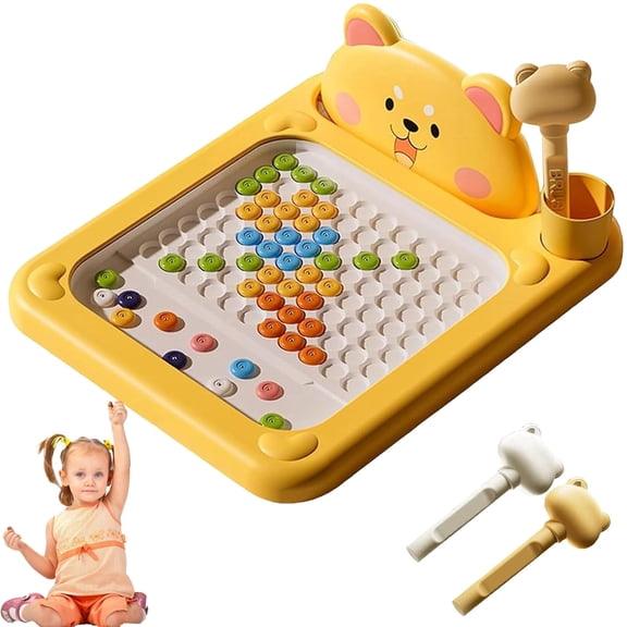 Cartoon Magnetic Drawing Board – Shiba & Bear Dot Art Color Matching Magnet Dot Beads Board Cute Doodle Drawing Pad Tablet with Pen Creative Draw Boards Adult Travel Home Gift(Dog,Small)