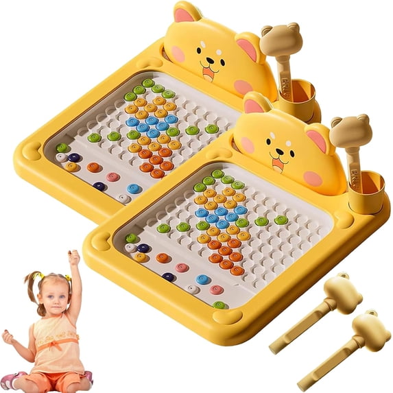 Cartoon Magnetic Drawing Board – Shiba & Bear Dot Art, Magnet Drawings Tablet with Pen Draw Educational Creative Boards for Travel & Home