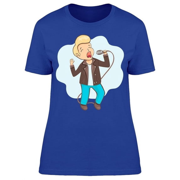 Cartoon Man Singing T-Shirt Women -Image by Shutterstock, Female Large