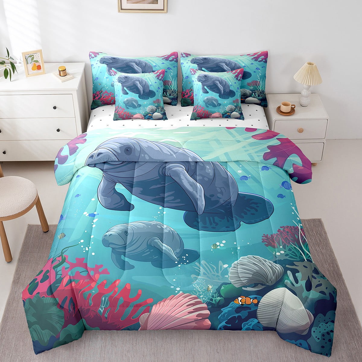 Cartoon Kitty Cat Fish Plying Bedding Sets