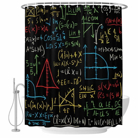 Cartoon Math Bathroom Shower Curtains with Hooks, Abstract Number Chart Pattern Geometric Waterproof Fabric Washable Shower Curtain for Home Hotel Bathtub Decor 72x84 Inch