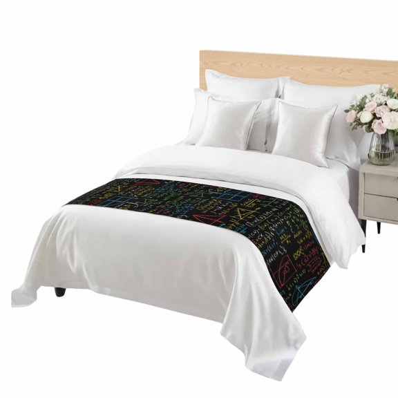 Cartoon Math Bed Runner Twin Size Abstract Number Chart Pattern Geometric Soft Bed Scarf for Foot of Bed, Decorative Bedding Scarf Protection for Hotel Home Bedroom 71 x 20 Inch
