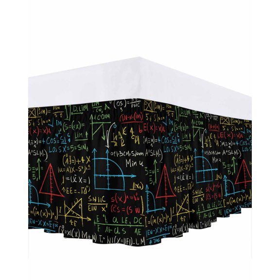 Cartoon Math Bed Skirt Abstract Number Chart Pattern Geometric Bed Skirts King Size 18 Inch Drop, Wrap Around Dust Ruffle Bedskirt with Adjustable Elastic Belt for Queen Size Beds