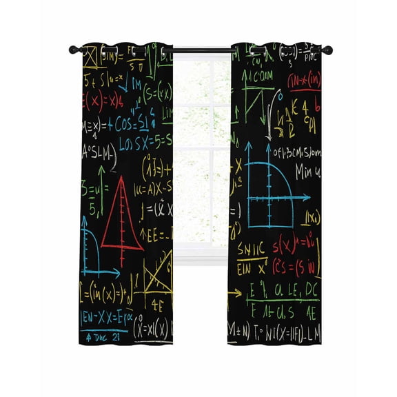 Cartoon Math Blackout Curtains 96 Inch Length Abstract Number Chart Pattern Geometric Thermal Insulated Window Curtain Window Drapes 2 Panels for Bedroom Living Room 52"Wx96"L