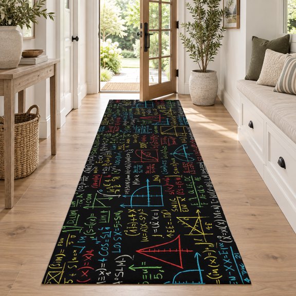 Cartoon Math Hallway Washable Runner Rug 2x6 Abstract Number Chart Pattern Geometric Kitchen Runner Rug with Non Slip Backing, Stain Resistants Carpet Runner for Entryway, Laundry Room, Bedroom