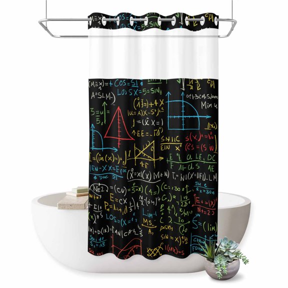 Cartoon Math No Hook Shower Curtain Abstract Number Chart Pattern Geometric Shower Curtain with See Through Top Window, Waterproof Washable Fabric Curtain for Bathroom Hotel Decor, 36Wx72L