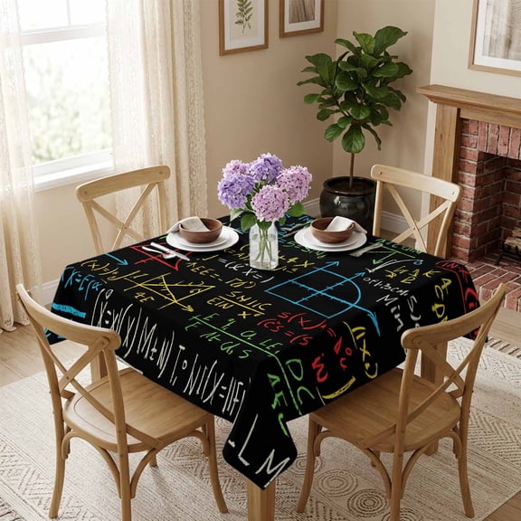 Cartoon Math Number Square Tablecloth 54x54 Inch Geometric Waterproof Polyester Tablecloth for Dining Table, Washable Table Cover for Kitchen Dining Room Wedding Decoration,Stain Resistant