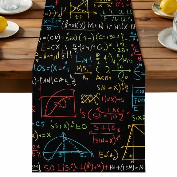 Cartoon Math Table Runner, Abstract Number Chart Pattern Geometric Cotton Linen Table Cloth, Tablerunner for Kitchen Dining Party Wedding Home Decor 13x36 Inch