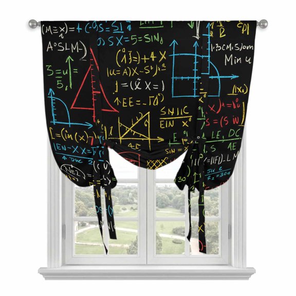 Cartoon Math Tie Up Curtain for Window, Abstract Number Chart Pattern Geometric Adjustable Tie Up Balloon Curtain Valances Rod Pocket Window Treatment for Kitchen Bathroom Bedroom 34"x45"