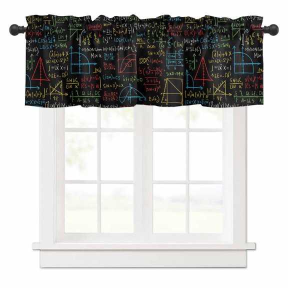 Cartoon Math Valances for Windows Abstract Number Chart Pattern Geometric Rod Pocket Curtain Valance Window Treatment Short Curtains for Kitchen Living Room, 58"x16"