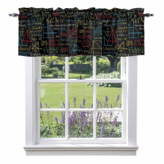 Cartoon Math Valances for Windows, Abstract Number Chart Pattern Geometric Valance Window Treatment Rod Pocket Short Curtains Valances for Kitchen Bathroom 54"W x 18"L