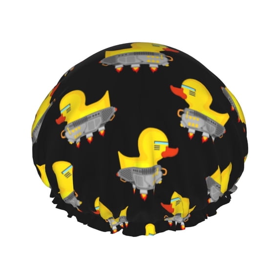 Cartoon Mechanical Cool Duck Shower Cap, Reusable Bath Hair Hat for all Hair Lengths Hair Cover with Elastic Band Double Waterproof Layers Bathing Hat