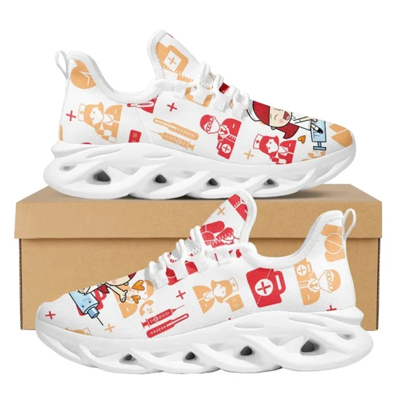 Cartoon Medical Nurse Print Casual Shoes Women's Lace Up Platform Sneakers New Cozy Mesh Shoe Fotwear Chaussure Femme