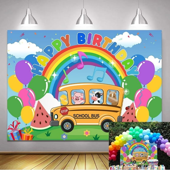 Cartoon Melon Birthday Backdrop Children's Party School Bus Background Banner Baby Shower Boys Girls Party Decorations Supplies