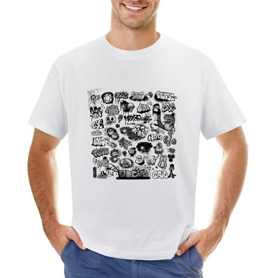 Cartoon Men Black Men’s Graphic T-shirt Vintage Short Sleeve Sport Tee White L