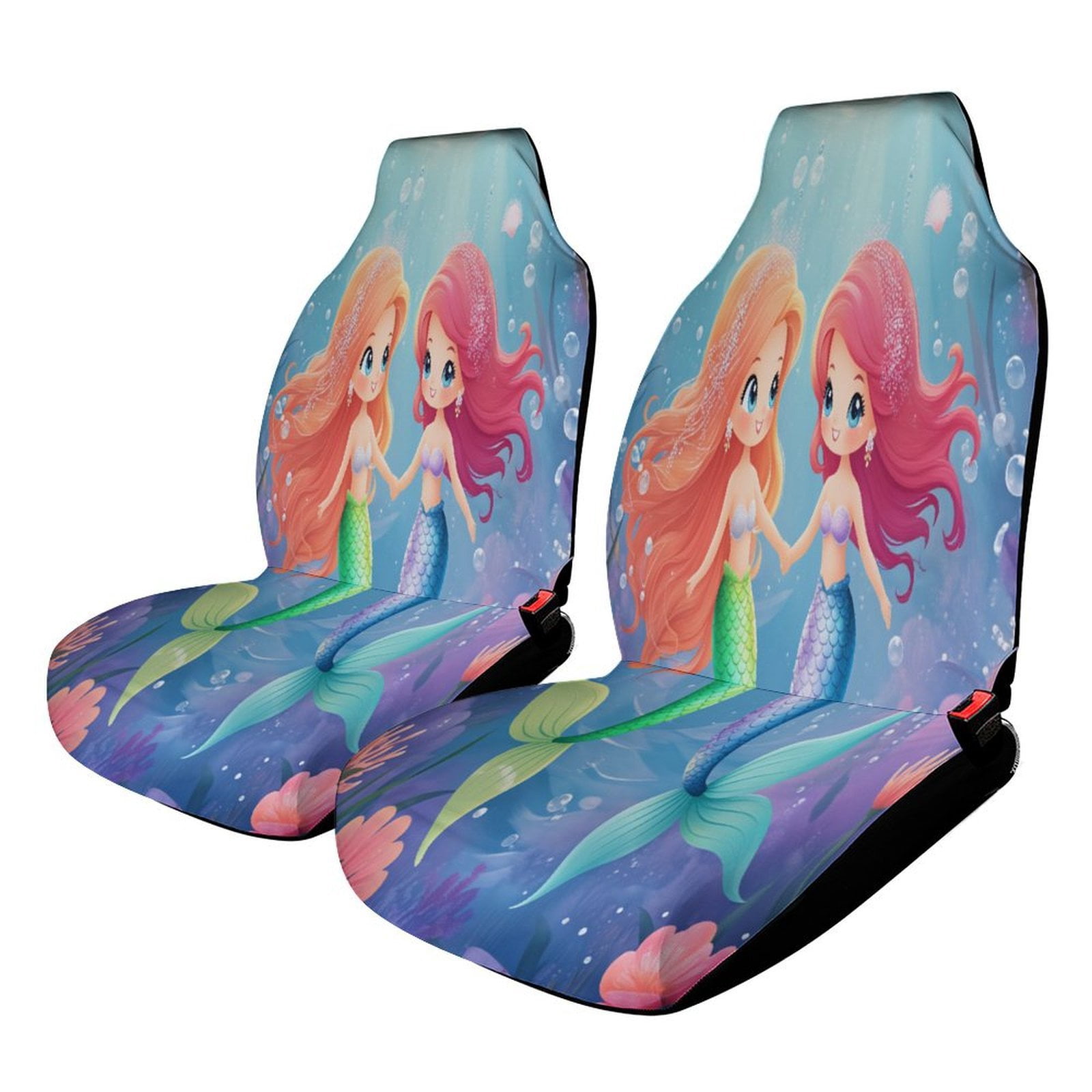 Cartoon Mermaid Seaweed Car Seat Cover Set Auto Front Bucket Cushion ...