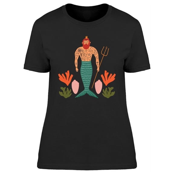 Cartoon Merman T-Shirt Women -Image by Shutterstock, Female 3X-Large