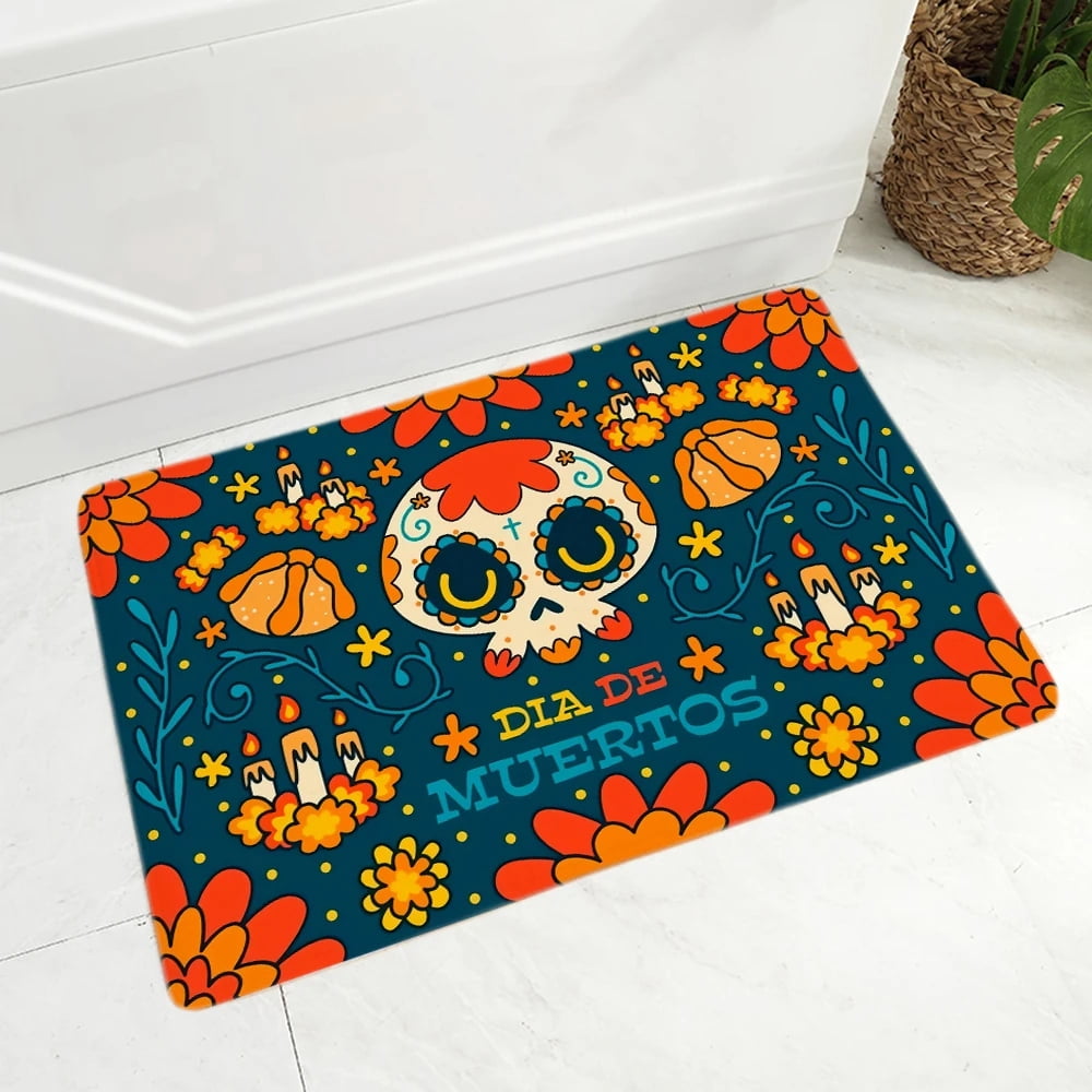 Cartoon Mexico Flower Sugar Skull Print Carpet Day Of The Dead Doormat ...