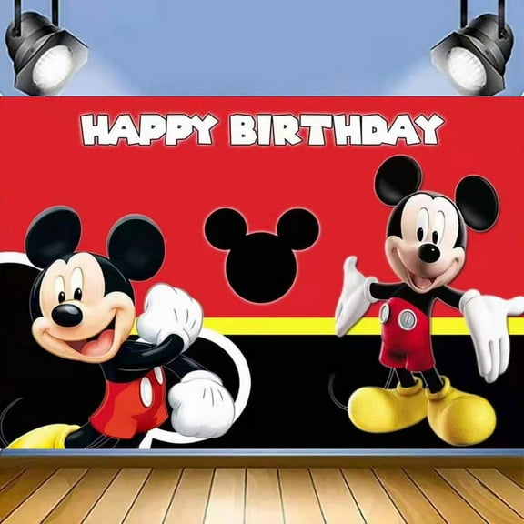 Cartoon Mickey Birthday Backdrop Banner Party Supplies Happy Birthday Party Decorations 35''×30''