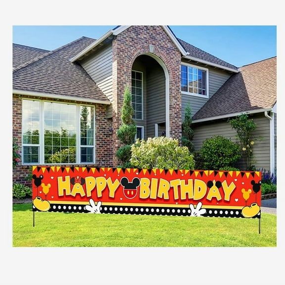 Cartoon Mickey Birthday Yard Sign Banner Party Supplies Happy Birthday Party Decorations Backdrop 9.8 X 1.6 ft