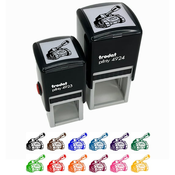 Cartoon Military Army Tank Self-Inking Rubber Stamp Ink Stamper - Fuchsia Ink - Small 1 Inch
