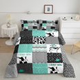 thumbnail image 1 of Cartoon Milk Cow Bedding Kawaii Room Decor,Black and White Cow Print Comforter Set Full,Farmhouse Wild Animals Down Comforter,Teal Plaid Grid Geometric Patchwork Duvet Insert, 1 of 5