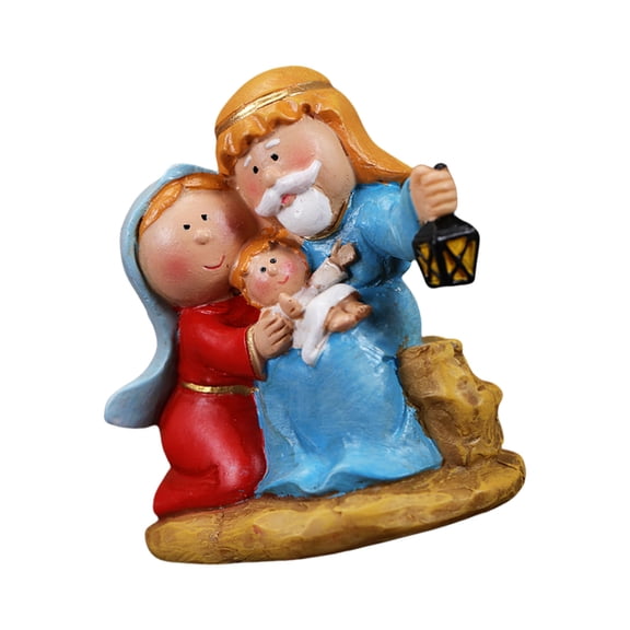 Cartoon Miniature Nativity Scene Statues Religious Home Decors Resins Manger Scene Figurines For Christmas Celebration