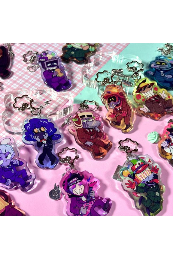 Cartoon Mmo Game Corporate Clash Manager Cog Keychains - . Epoxy Keychains, random 1 pack